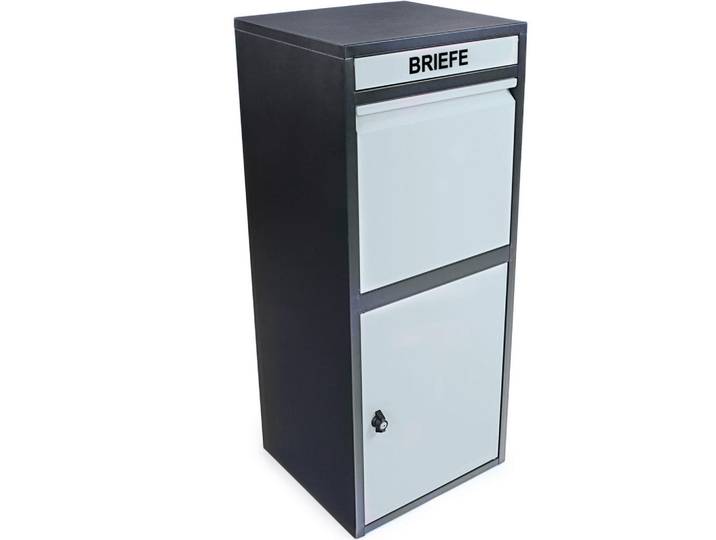 Paketbox, Grau, Schwarz, Metall, 41x103x38 cm, 2 Schlüssel, Einwurföffnung mit Klappe, Freizeit & Co, Briefkästen & Paketboxen