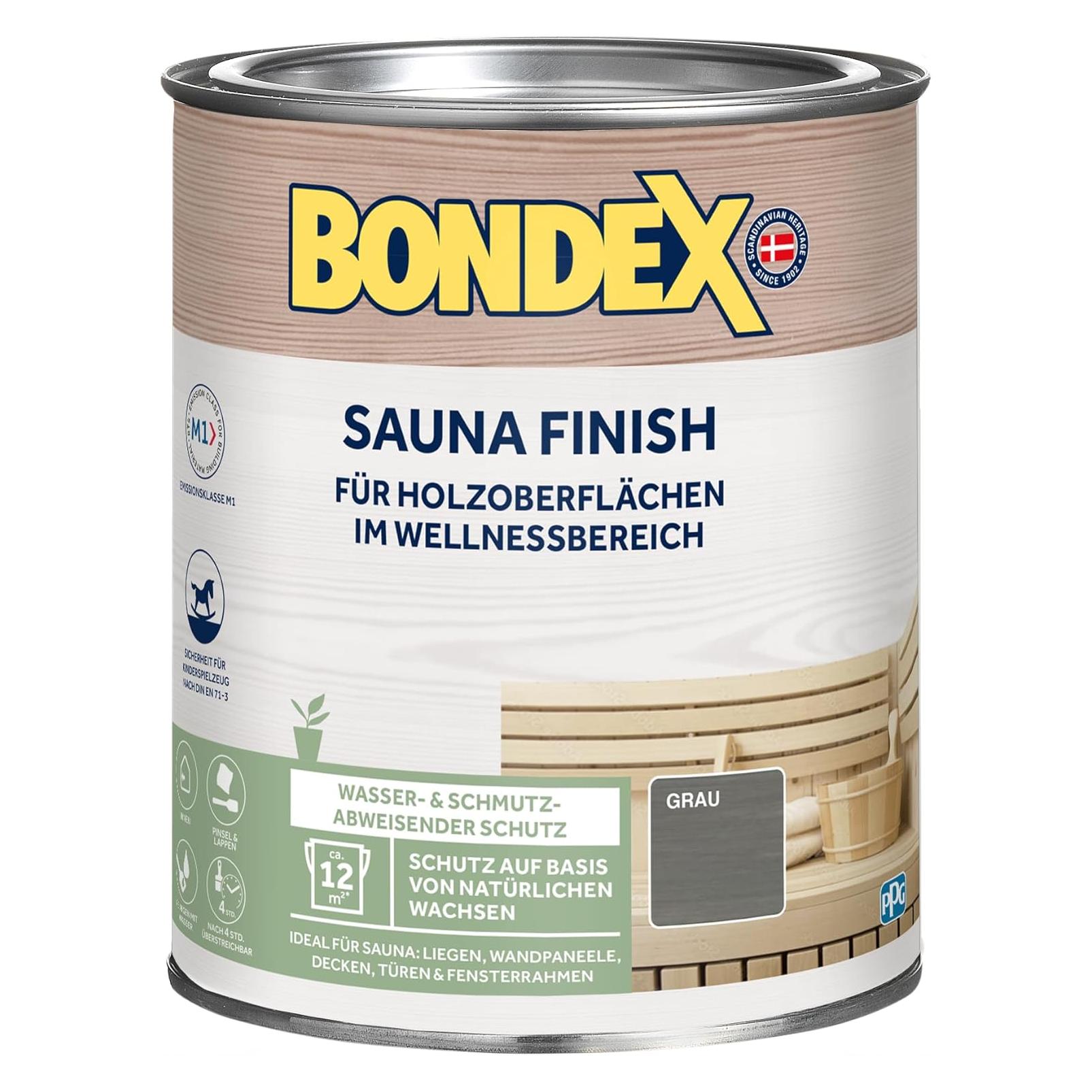 Bondex Sauna Finish Grau 1 L für 12 m² | Wasser- und schmutzabweisend | Schutz auf Basis von natürli (BONDEX_471871)