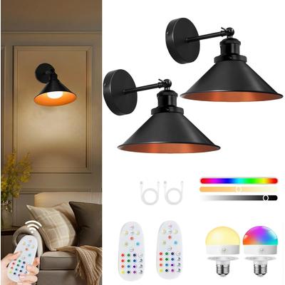 Uplift Picks Rechargeable Wireless Wall Light With 15 Color Detachable Bulb black (2 Sets) 15 Rgb