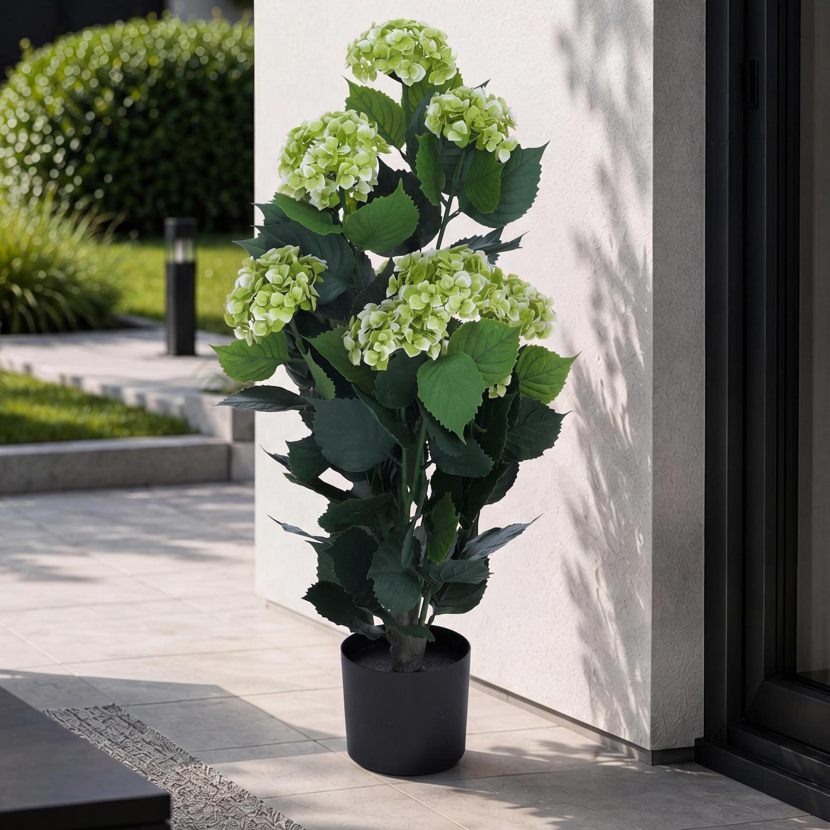 Künstliche Hortensie MCW-Q86, Dekopflanze Kunsthortensie Kunstpflanze, Outdoor Polyethylen 90x50x50cm ~ grün