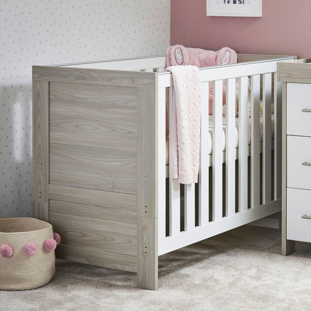 Obaby Nika Mini Cot Bed Grey Wash/White Mini