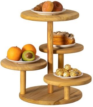 Vintiquewise Multi Purpose 4-Tier Round Wooden Cake Stand and Charcuterie Boards – Perfect Tiered Tray Display
