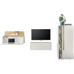 WOHNWAND weiß, Eiche Wotan 4-teilig 310 cm, Komplettset mit Sekretär