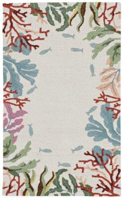 Domani Reef Coral Bordered Hand-hooked Area Rug