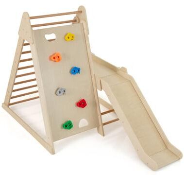 Costway 3-In 1 Jungle Gym Indoor Playground with Extended Slide for Toddlers-Natural