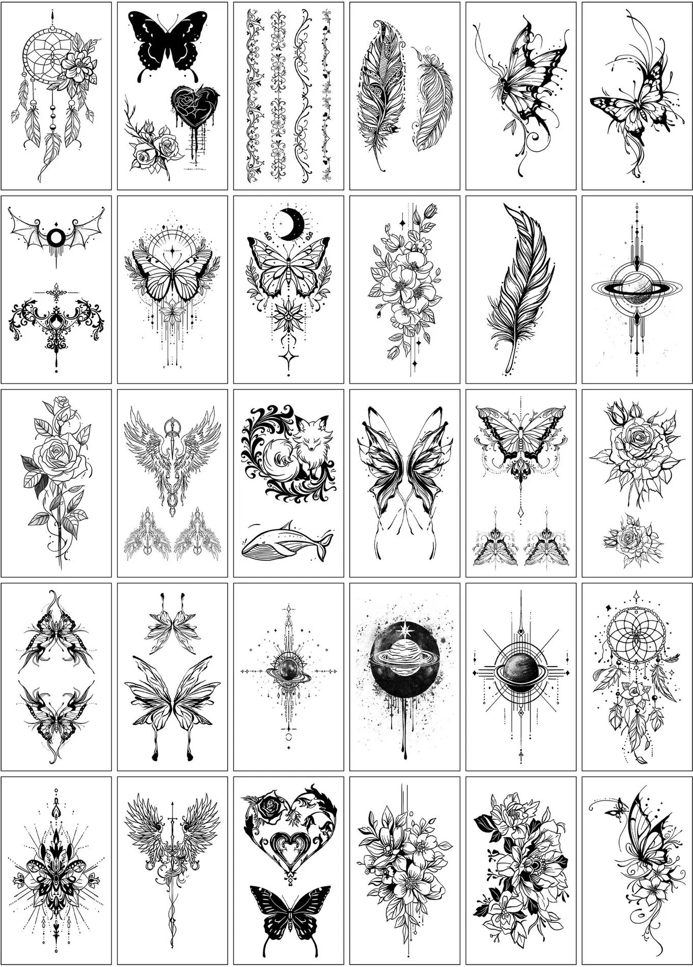 INF Temporäre Tattoo-Aufkleber der Dark Series - 30 einzigartige Designs