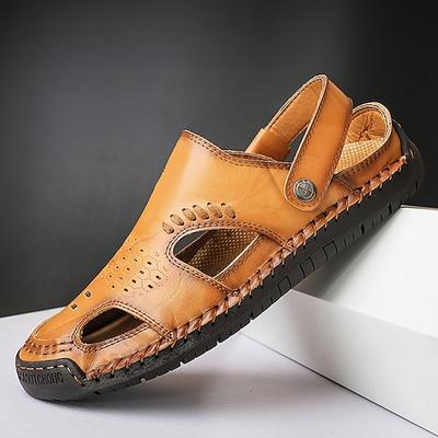 Herren Sandalen Handgefertigte Schuhe Mikrofaser Atmungsaktiv Bequem Rutschfest Schnalle Gelbbraun Schwarz