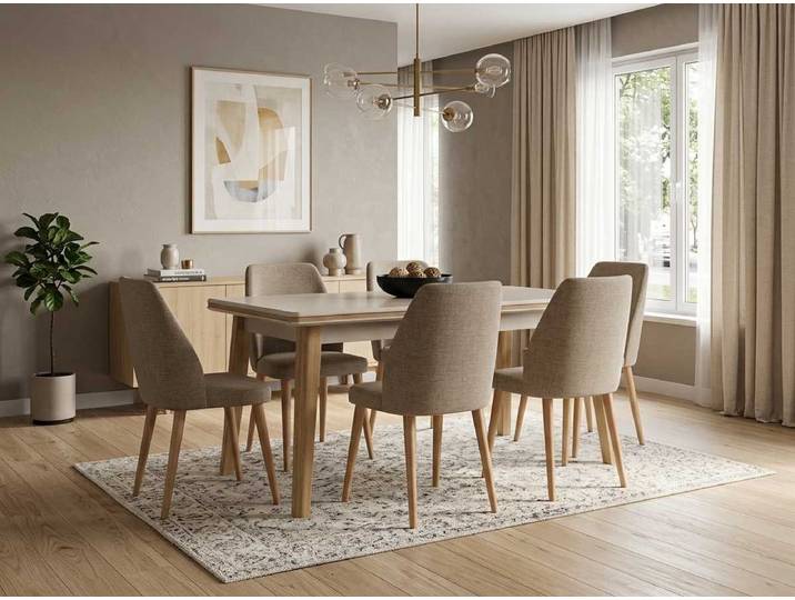 JVmoebel Essgruppe Essgruppe Beige Modern Luxus Esstisch Stuehle Gruppe Tisch, (5-tlg., 5-tlg)