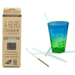 Bestlivings 4 Glas-Strohhalme mit Reinigungsbürste - wiederverwendbar - transparent - länge 20 cm