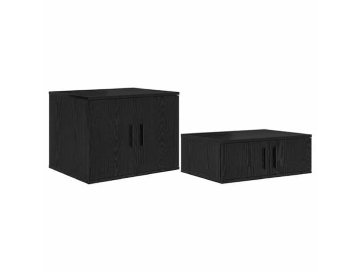 KUPTYERFG Stauraumschrank 2er Set Schwarz Eichen-Optik 127x41x40 cm Vielseitiges Sideboard Set für Wohnzimmer und Essbereich mit Scharniertüren und offenen Fächern für geordnete Aufbewahrung.