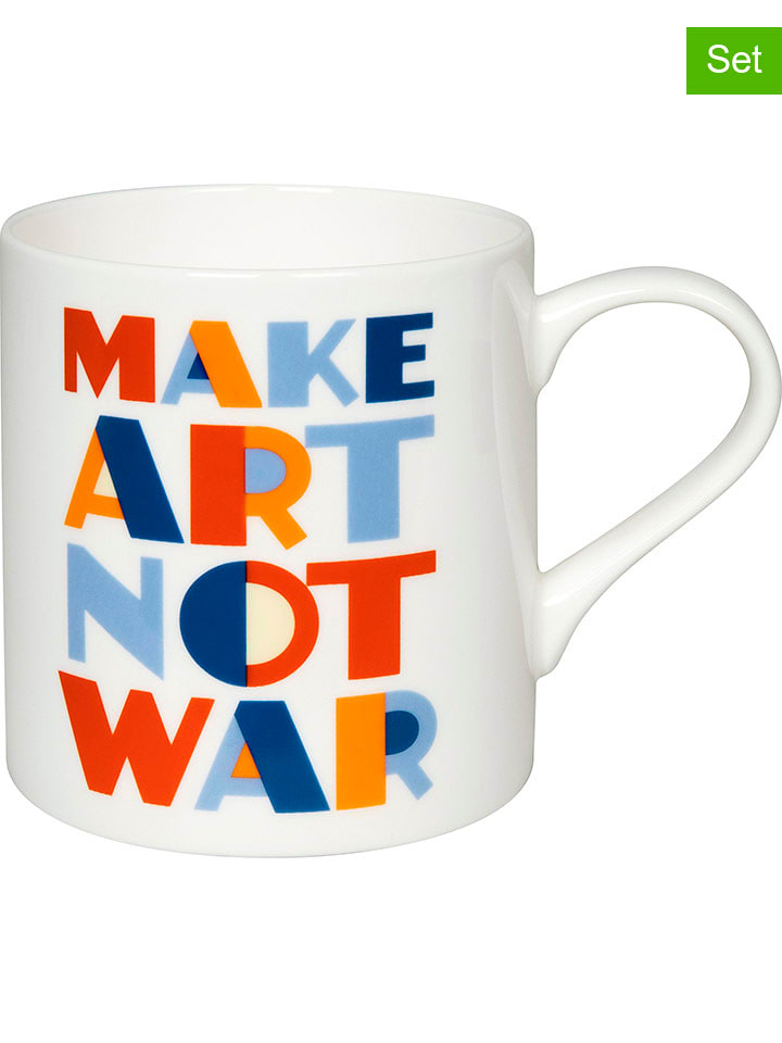 Könitz 2er-Set: Kaffeetassen "Make Art Not War" in Weiß/ Bunt - 385 ml - onesize