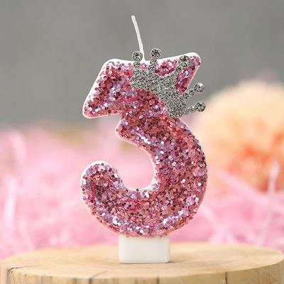Uplifted Finds Pink Crown Numeral Birthday Candle Creative Princess Party Cake Topper Decoration 3