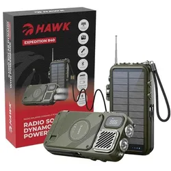 Hawk HWRDI440GN Radio mit Solardynamo und Powerbank, schwarz (FM, Bluetooth), Radio, Schwarz