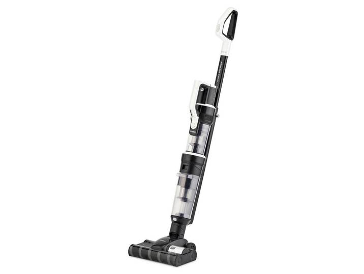 Trisa Electronics Akku-Bodenstaubsauger, Schwarz, Weiss, Kunststoff, 25.1x111.9x26 cm, Filter abwaschbar, Leistungsregler, Teleskoprohr, geeignet zur Entfernung von Tierhaaren, LED-Licht, Filterschnellreinigungsfunktion, Ladekontrollanzeige, ergonomischer Handgriff, beutellos, einstellbare Saugstufen, Softrollen, Tragegriff, stufenlose Saugkraftregulierung, Zyklon-Technologie, schallgedämpfter Motor, 2-in-1-Funktion, leistungsstarker Akku, Zubehörhalterung, einfaches Entleeren, leicht zu reinigen, Elektrogeräte
