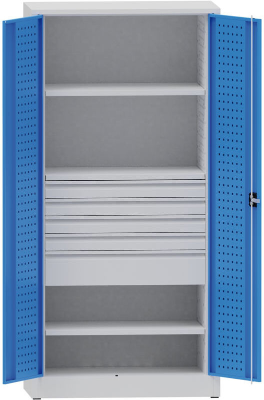 Kovona Werkstattschrank Metall, 1950x950x500 mm, 2 Fachböden, 5 Schubladen