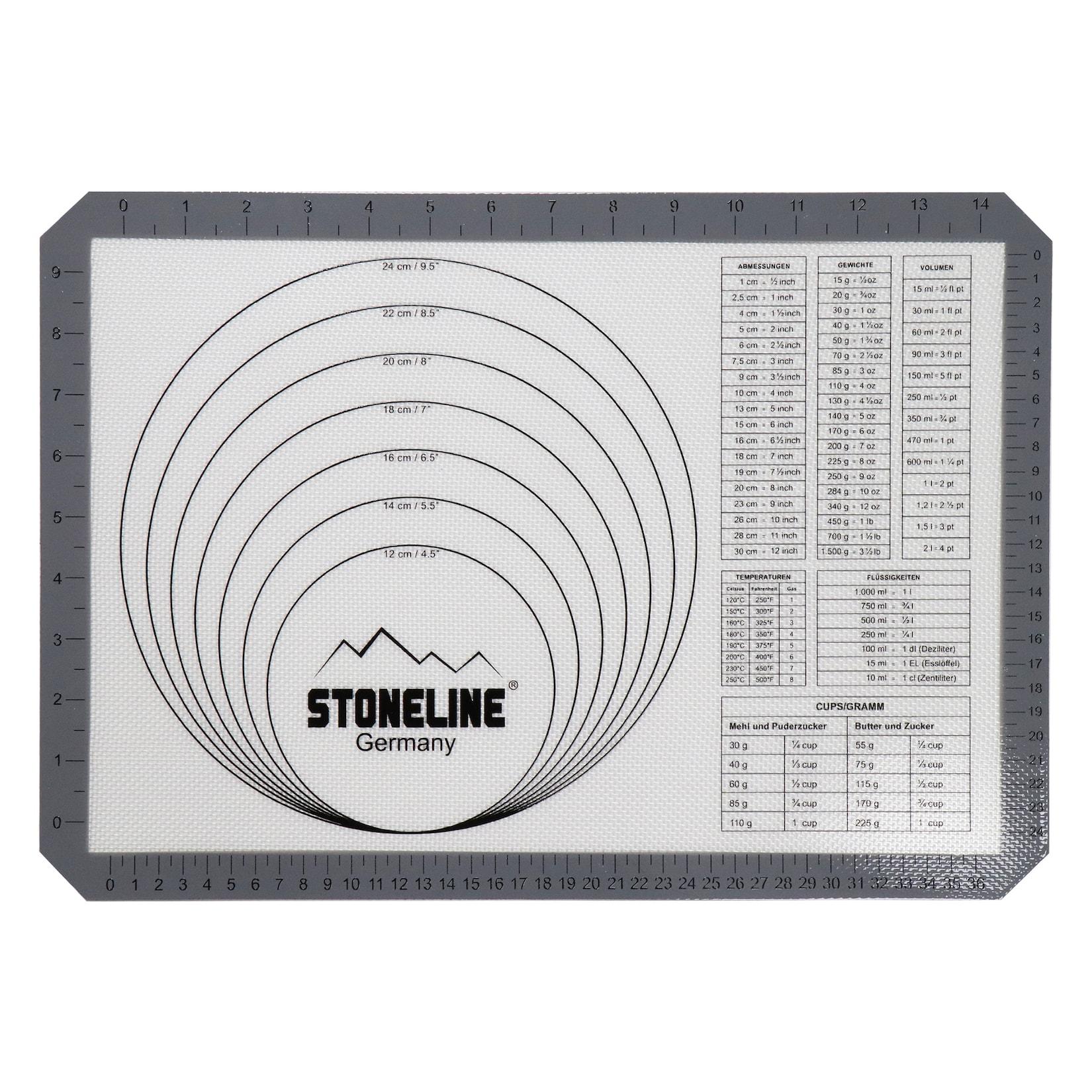 STONELINE® Backmatte, 42 x 29,5 cm, aus Silikon, mit Hilfslinien und Umrechnungstabellen internationaler Maßangaben