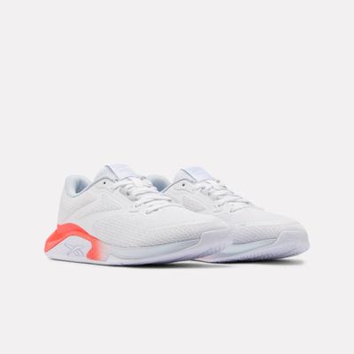 Trainingsschuh REEBOK "NANOFLEX TR 3", Damen, Gr. 39, weiß (ftw weiß, tranquil blau, neon cherry), Synthetik, Textil, Schuhe, mit breiter Sohle für mehr Stabilität beim Krafttraining