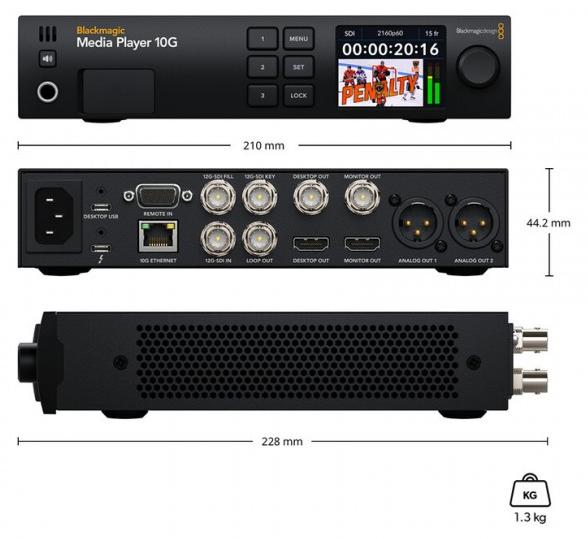 Blackmagic Design Media Player 10G, Schwarz, Thunderbolt, 3840 x 2160 Pixel, Hybrid Log-Gamma (HLG), Singapur, NTSC, PAL