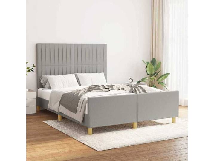 Cadre de lit tissu gris clair capitonné lit double 140x190 cm chambre adulte