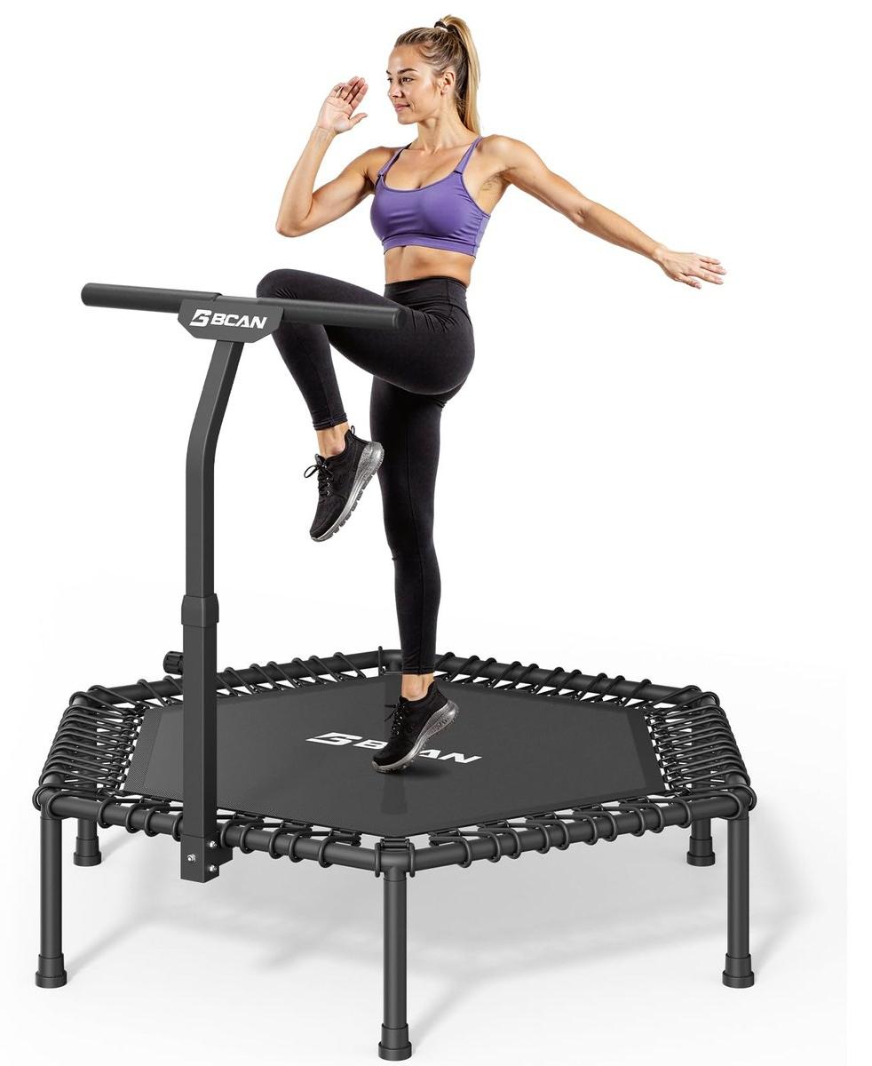 Fitnesstrampolin Minitrampolin Fitness-Trampolin - Ø 122/130 cm - Für Erwachsene bis 250 kg - Mit verstellbarer T-Stange