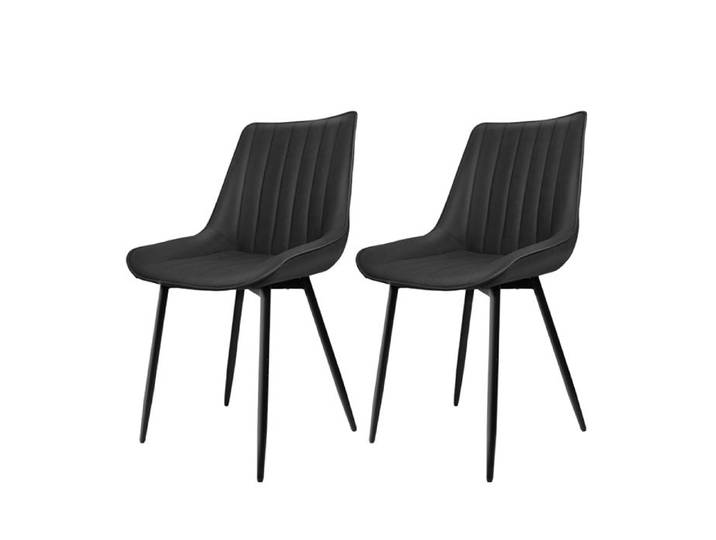 Lot de 2 Chaise Salle à Manger Motif Vertical - Chaise Cuisine en Tissu Technique - Pour Cuisine Salon Chambre - Noir