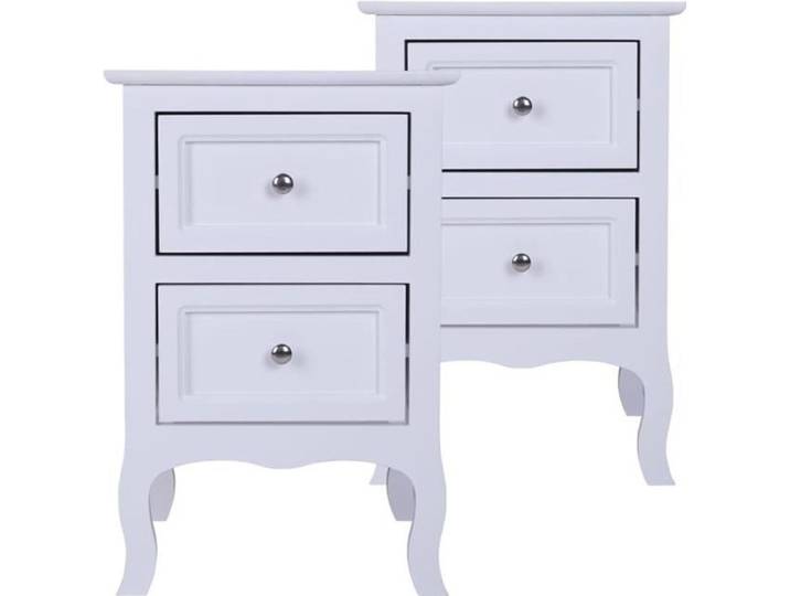 Table de Chevet - MARQUE - Lot de 2 Simple et Rétro avec 2 Tiroirs - Blanc - Adulte
