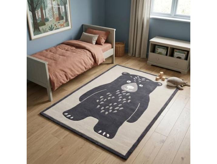 Morgenland Kinderteppich Handgetuftet Wolle Grau 160x230cm 100% Schurwolle, Kollektion Kids, Kinderzimmer, Handarbeit, Rechteckig