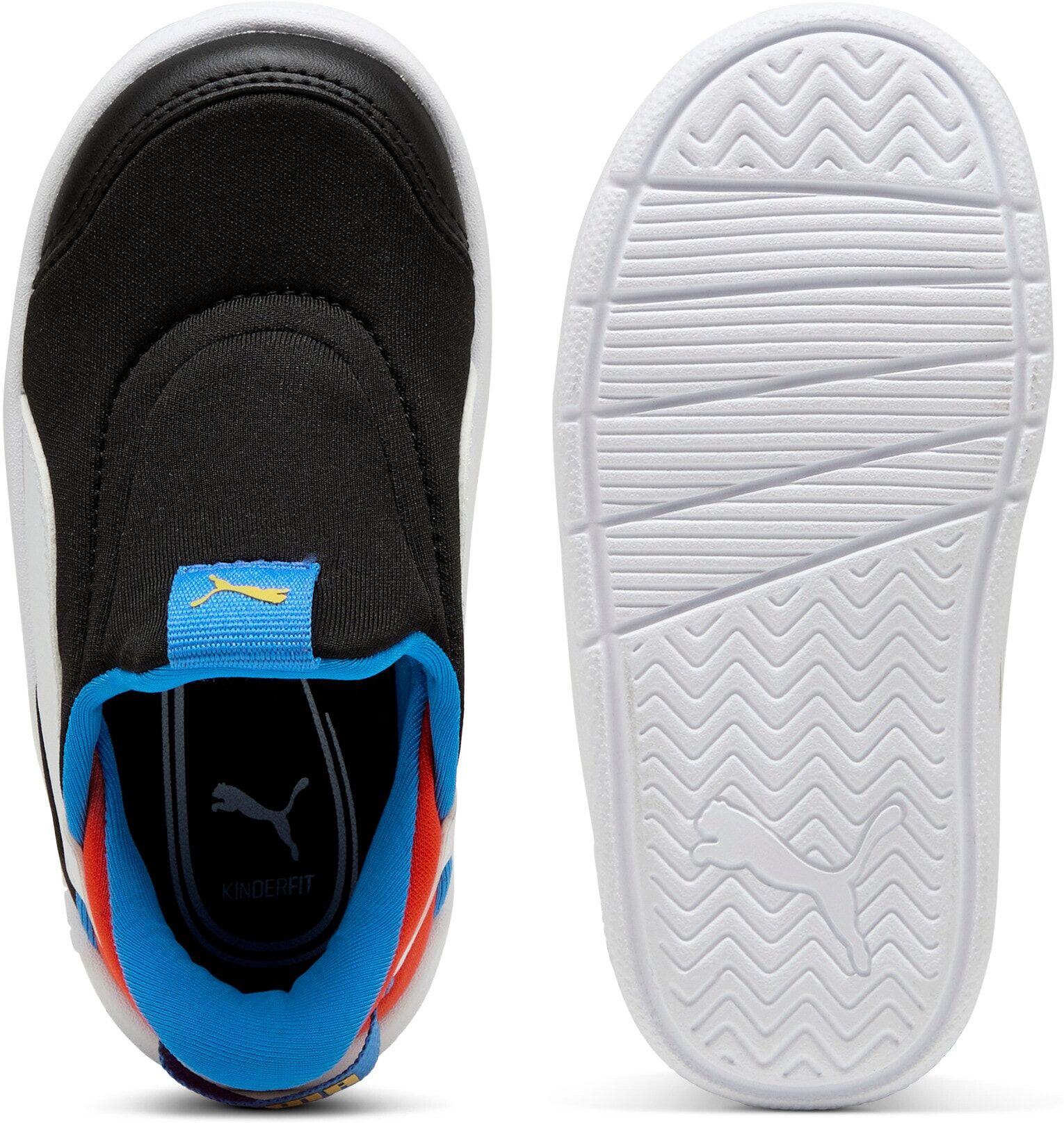 Sneaker PUMA "COURTFLEX V3 SLIPTECH INF", Mädchen, Gr. 21, Textil, schwarz (puma schwarz, puma weiß, rotmazing), Schuhe Sneaker, SLIPTECH™ Technologie: praktisches Anziehen ohne Hände