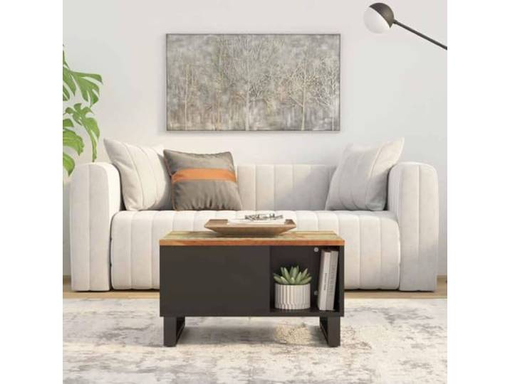 HEFZGDB Couchtisch aus recyceltem Massivholz Altholz 60x50x35 cm mit Eisen-Gestell und Stauraum für Wohnzimmer Einrichtung