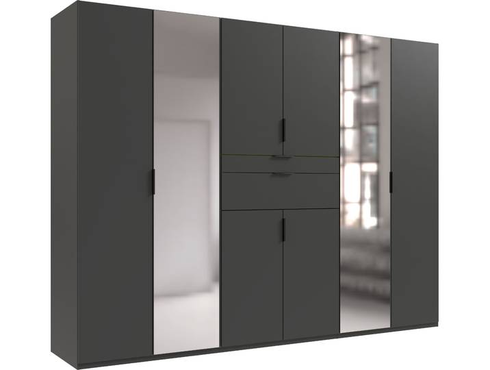 Drehtürenschrank, Spanplatte, Grau, 270×208×58 cm, Mit Spiegel & Innenausstattung, Wimex