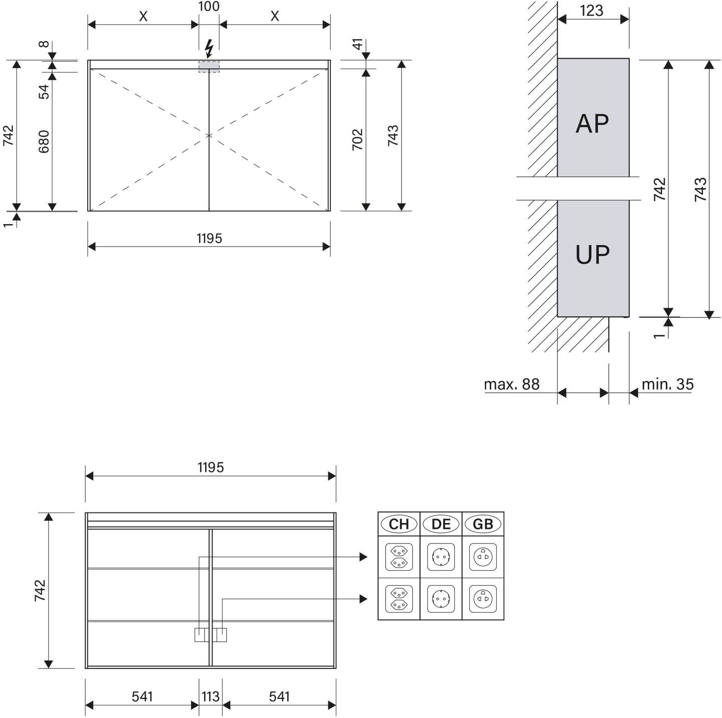 Schneider OBJECT Line Superior LED Spiegelschrank OLS1 120/2/LED 119,5 x 74,3 cm, 3000 K, DE, Badmöbel, 205.120.02.0201, weiß