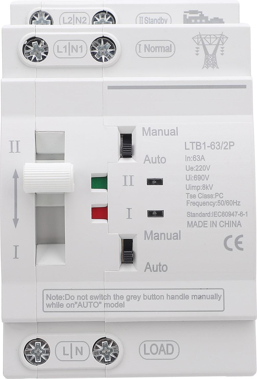 Gistuch Automatische transferschakelaar met dubbele vermogensvoorziening, 63 A, 2 polen, voor montage op DIN-rail