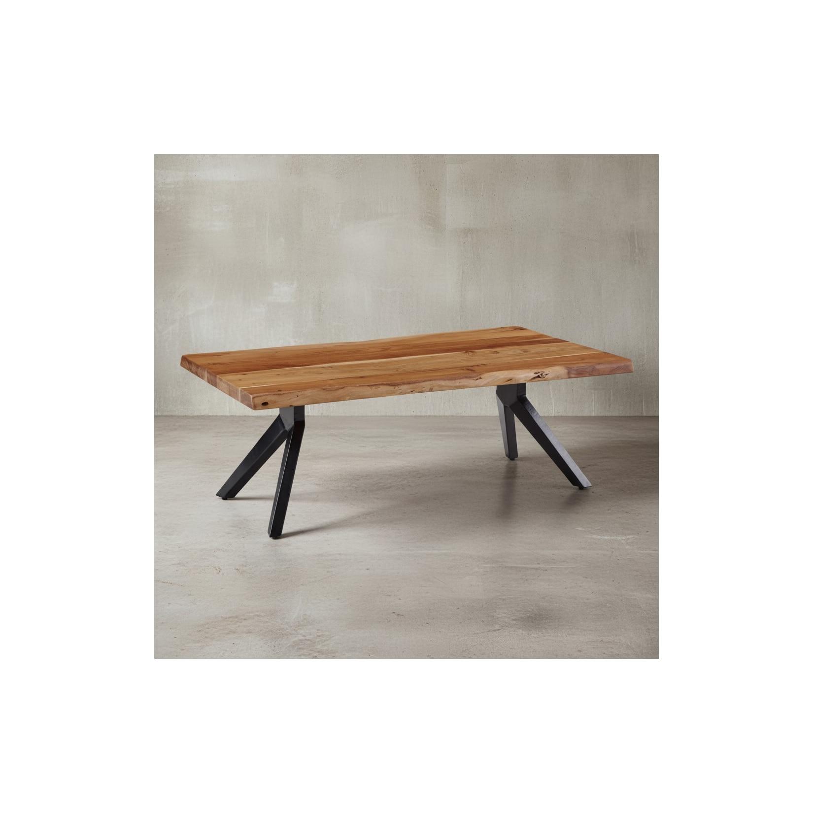 KADIMA DESIGN Couchtisch mit Baumkanten, Massivholz Akazie und pulverbeschichteter Edelstahl, Robustes Unikat