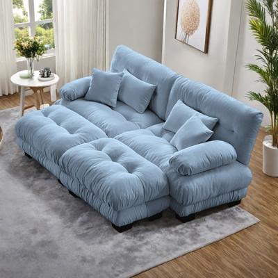 ZWYO HOSIMU "94.4"" 2-Seater Chenille Cloud Couch with 4 Pillows and 2 Ottomans(Convertible Sleeper Sofa)"