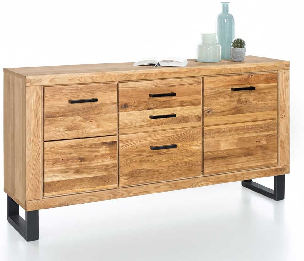 Pharao24.de Wohnzimmer Sideboard aus Wildeiche geölt Bügelgestell aus Metall