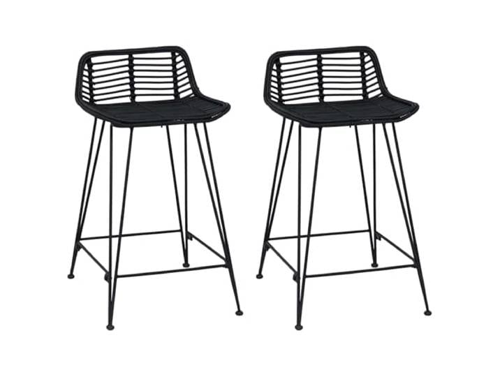 GHVBNMF Barhocker 2er Set Schwarz 44x45x76 cm Rattan Stahl Ergänzende Sitzgelegenheit für Küche und Esstheke, mit atmungsaktivem Geflecht und robuster Fußstütze aus Stahl.