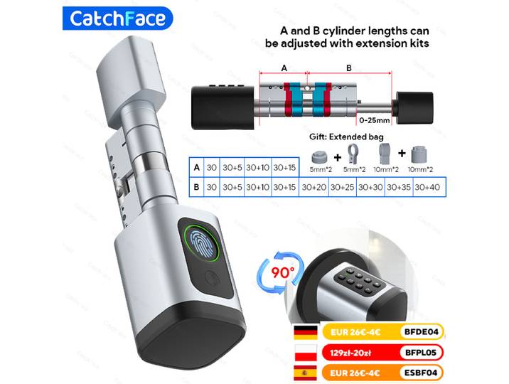 V1 Pro + Version réglable TTLock TTHotel APP mot de passe d'empreintes digitales numérique RFID carte cylindre serrure de porte intelligente pour la maison pour l'hôtel