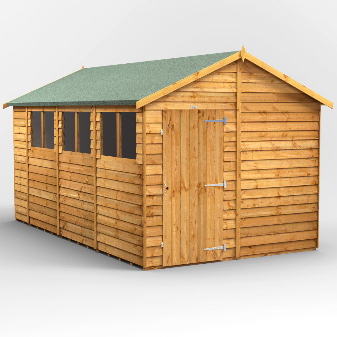 Powersheds 14 x 8ft Timber Overlap Garden Shed Golden Brown 258cm W X 444.2cm D X 239.1cm H
