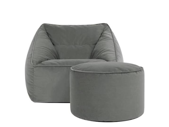 Icon Natalia Samt Sitzsack Sessel und Sitzpuff mit Füllung, Grau In Deutschland Hergestellt, Sitzsack Erwachsene, Flauschiger Samtstoff, Bequemer Sessel für Wohnzimmer und Schlafzimmer