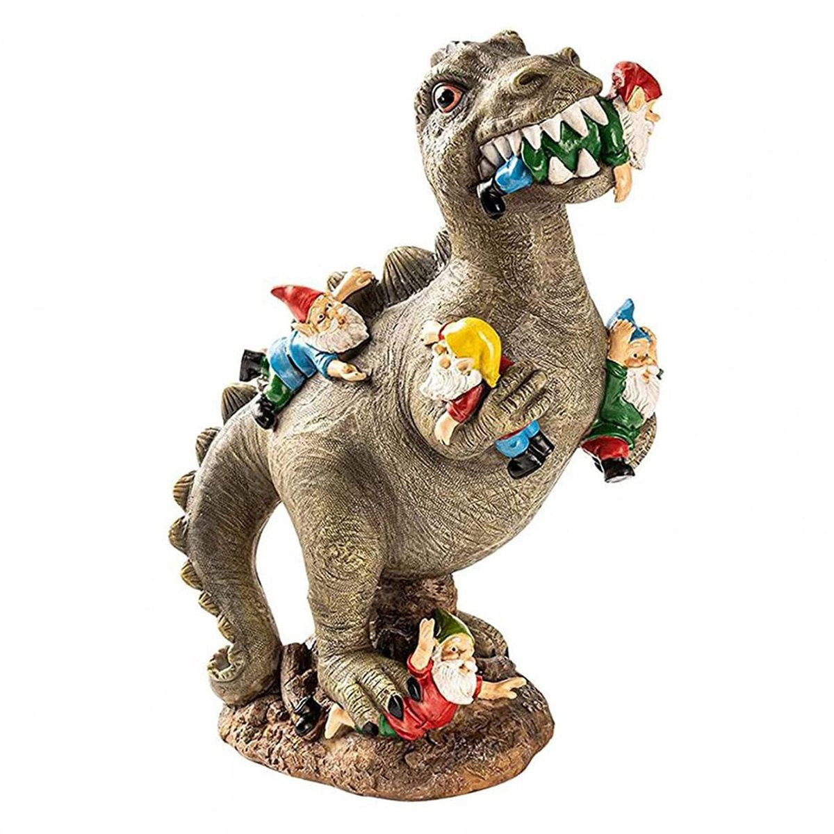 Ibenzoa® Tuinbeeld van Dinosaurus met Ondeugende Kabouters voor Vrolijke Tuin Decoratie en Sfeer
