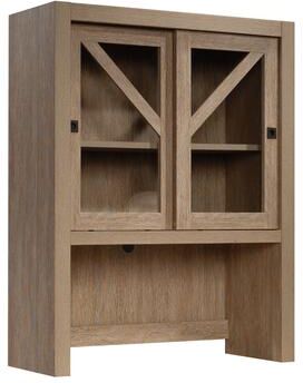 Klair Living "Engineered Wood Farmhouse Library Hutch with Glass Doors, Brown - 32.99""W x 12.76""D x 42.24""H"