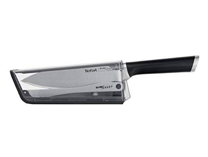 Tefal - Couteau de cuisine Ever Sharp avec aiguiseur intégré 16 - 5 cm Couteau chef avec technologie d'affûtage brevetée - Lame en acier inoxydable allemand - Tranchant parfait avant chaque usage