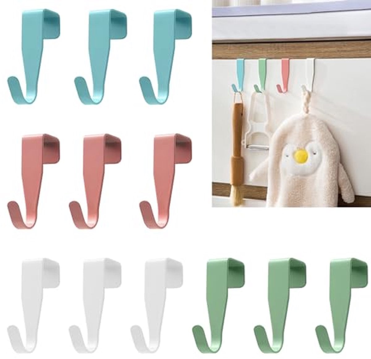 Set van 12 omkeerbare kleurrijke deurhaken voor kleding en ruimtebesparing