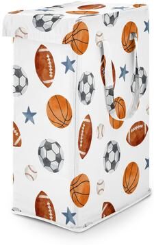 Sweet Jojo Designs Sports Theme Boy Foldable Laundry Hamper with Handles Watercolor Soccer Balls Football Baseball Basketball