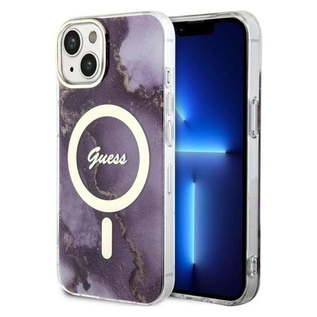 Guess GUHMP14SHTMRSU iPhone 14 6.1" purple/purple hardcase Golden Marble MagSafe (Apple iPhone 14) (GUE002778-0)