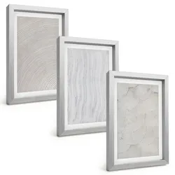 BILDER SET 3er Set - 20x30 cm Silberner Rahmen - Sandmuster geometrische Strukturen