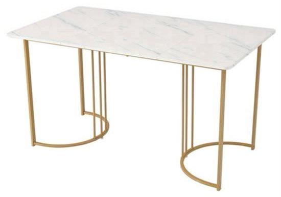 Dining-Tisch - Tisch - Gartentisch - Verstellbare Beine - Weiß Gold Marmor - Kompakter Design 140x80 cm