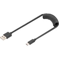 USB 2.0 Spiralkabel USB-A > USB-C schwarz, 1 Meter, PD, Laden mit bis zu 60 Watt
