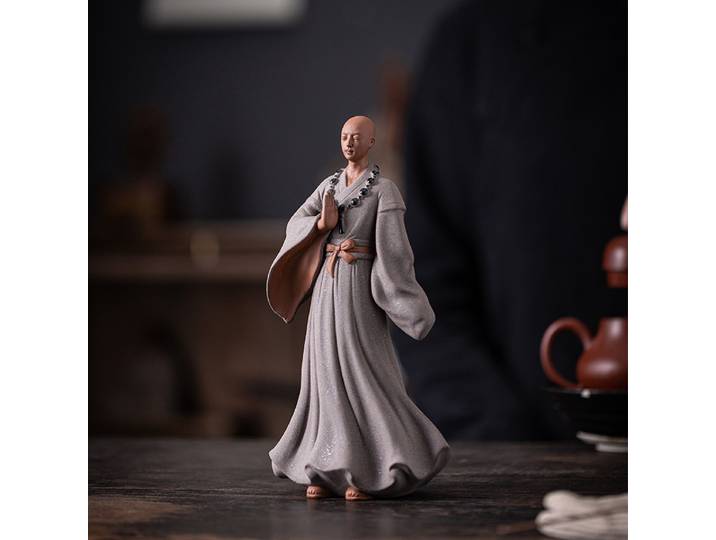 Petit moine Zen chinois, sable violet, artisanat de décoration, cadre de salon de thé, accessoires culturels pour cérémonie du thé