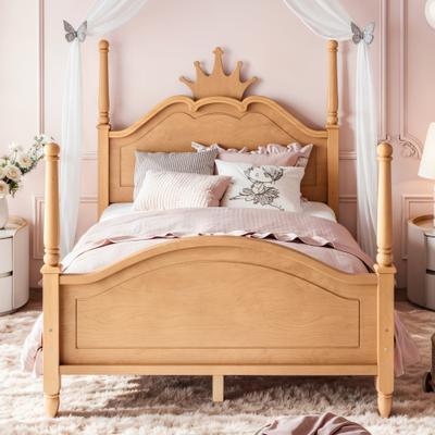 GREATPLANINC Full Size Princess Bed Platform Bed with Crown Headboard and Bedposts
